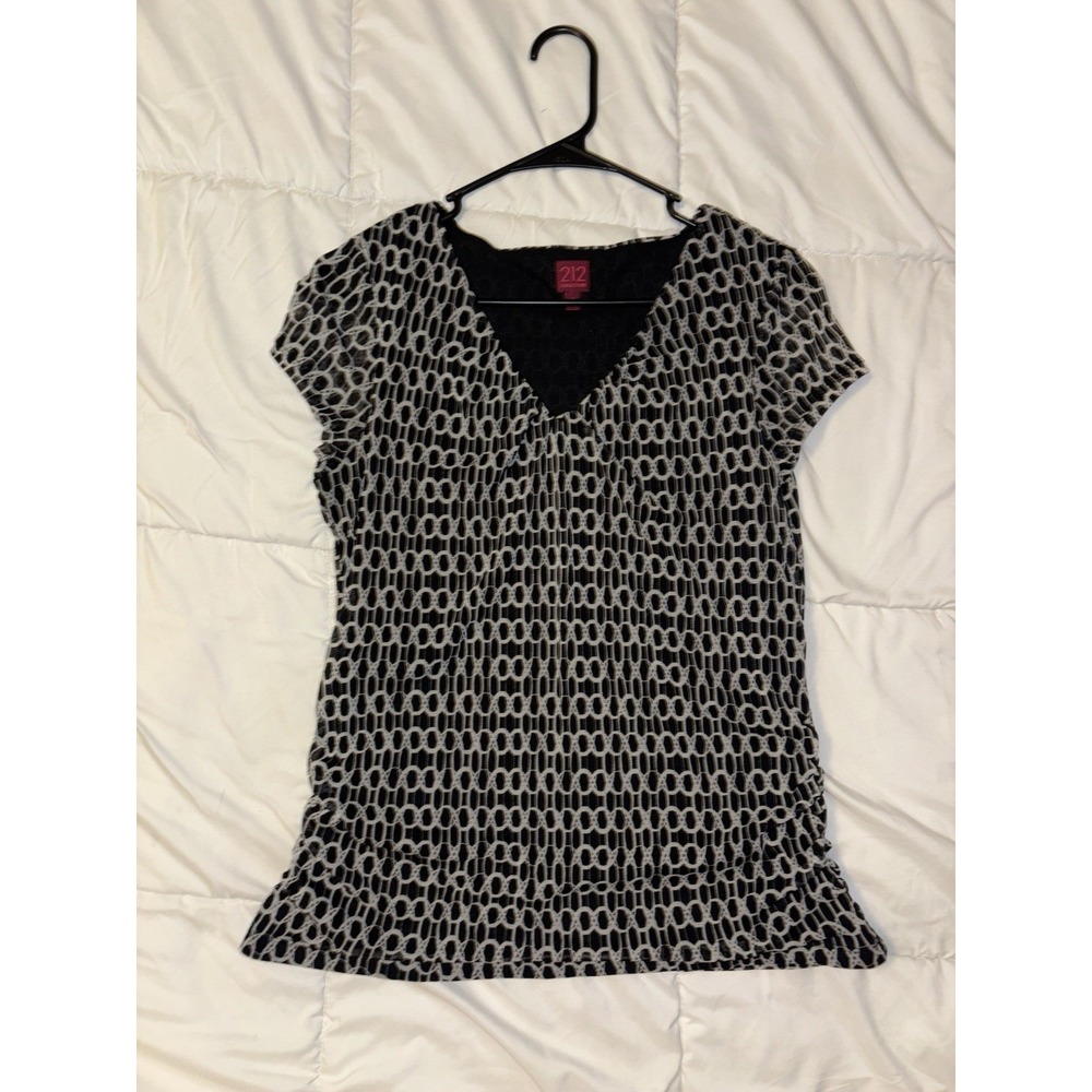 212 Collection Women's Short Sleeve Blouse, Abstract Lining, Size Medium